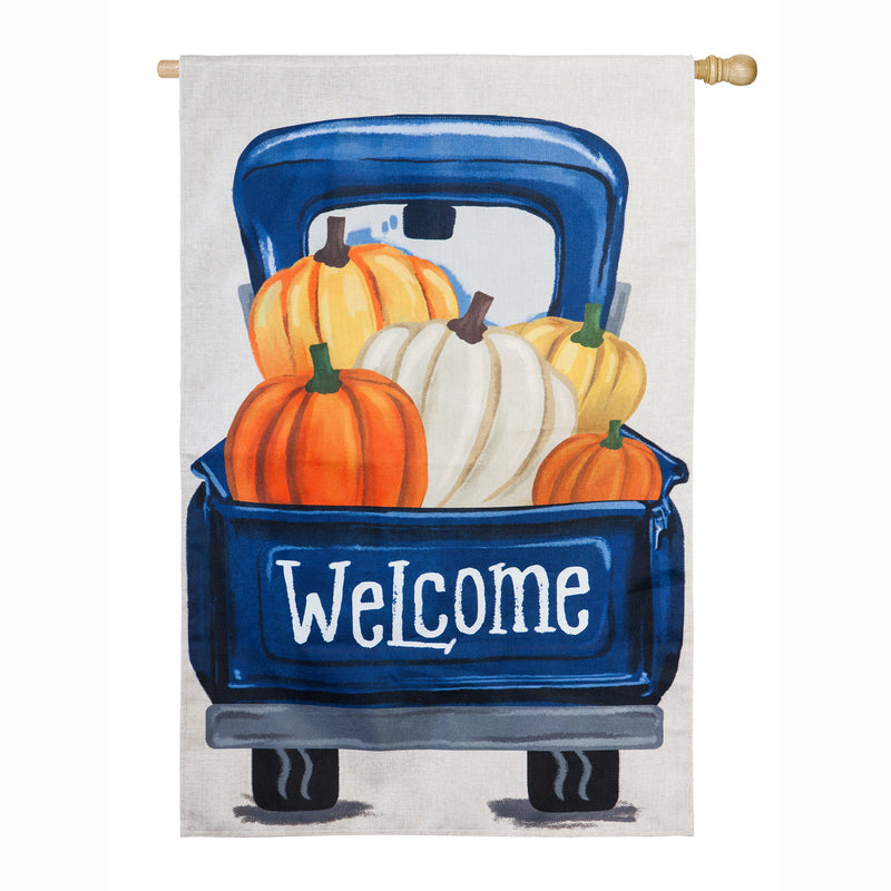 Fall Pumpkin Pickup Truck House Burlap Flag,13b8653