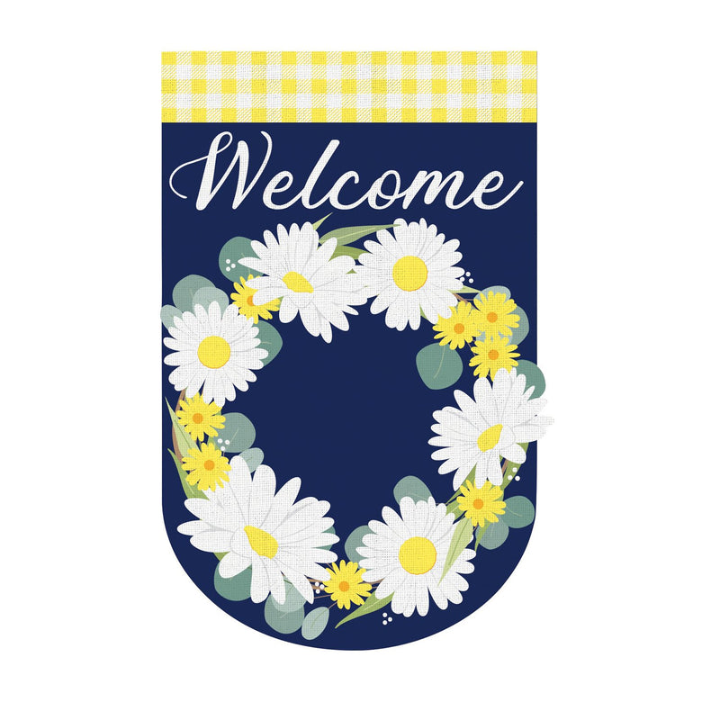 Daisy Wreath House Burlap Flag,13b9704