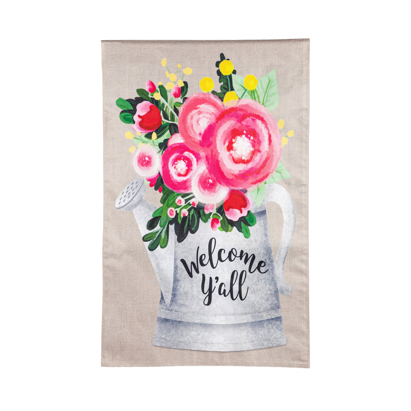 (Meadow Creek)Welcom Y'all Floral Can, House Burlap,13b9938