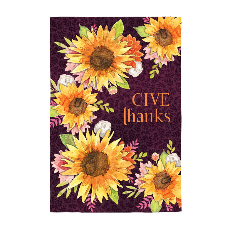 Give Thanks Sunflowers House Textured Suede Flag,29"X0.02"X43"