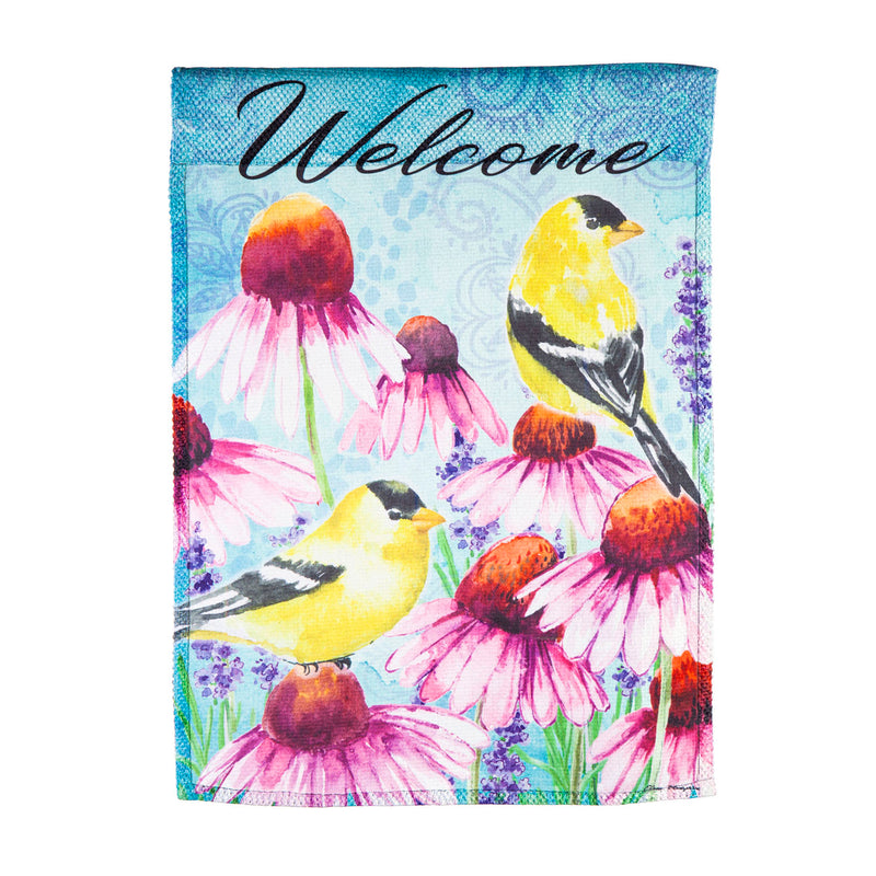 Bright Flowers and Finches House Textured Suede Flag,13es10336