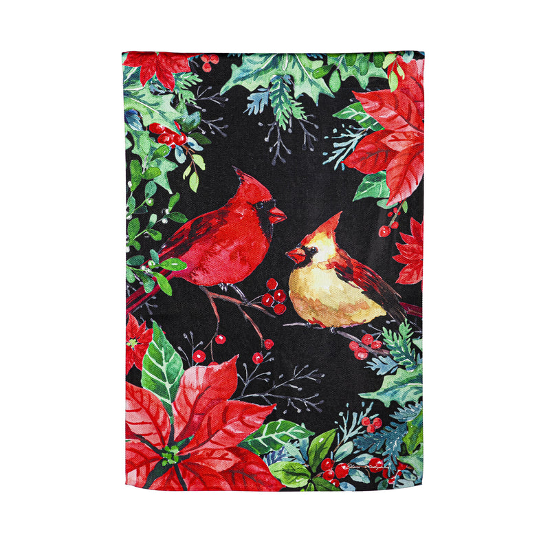 Cardinal Couple Poinsettia House Textured Suede Flag,13es10589