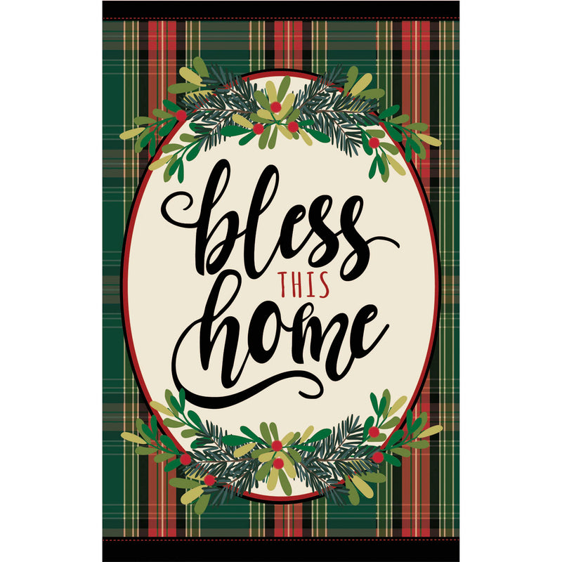 Bless This Home Plaid House Linen Flag,13l10014