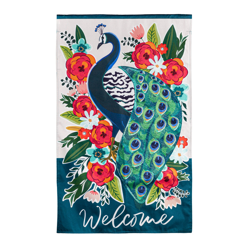 Floral Peacock House Linen Flag,13l10910