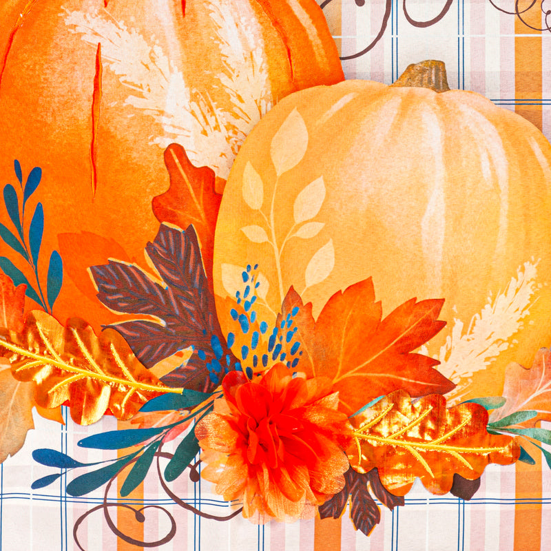 Plaid Pumpkin Greetings House Linen Flag,13l11085