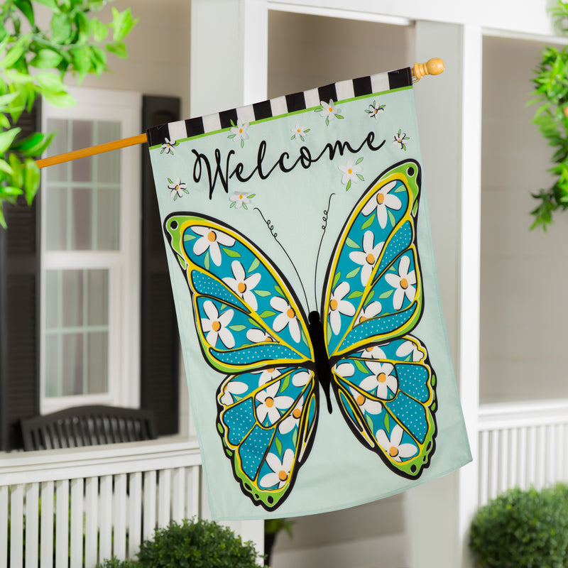 Floral Butterfly Welcome  Linen House Flag,13l11754