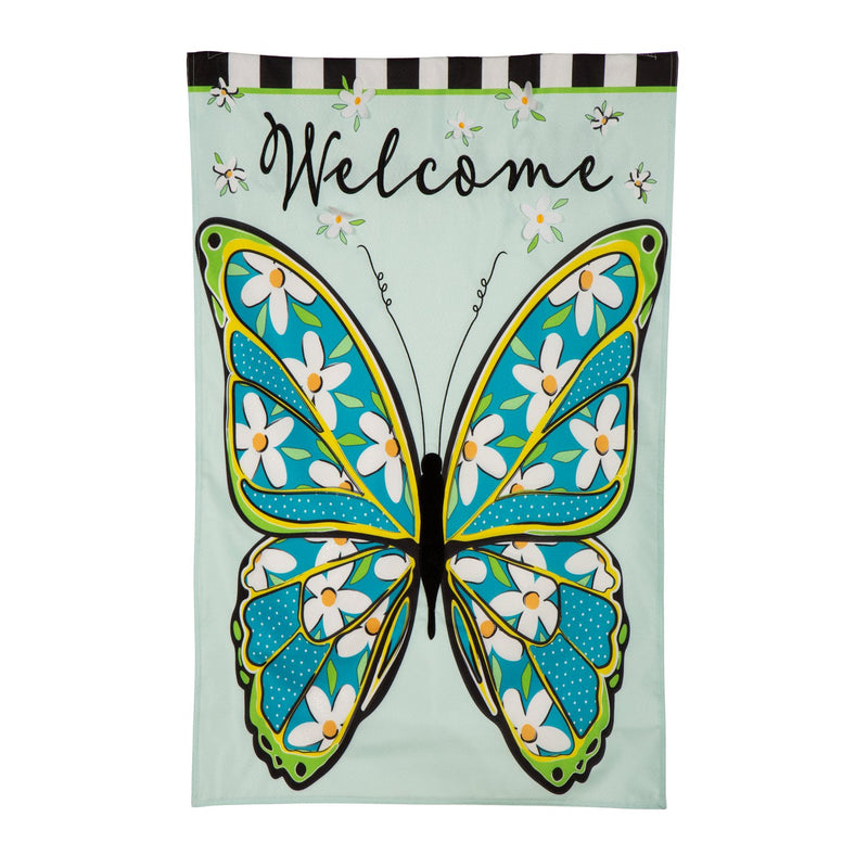 Floral Butterfly Welcome  Linen House Flag,13l11754