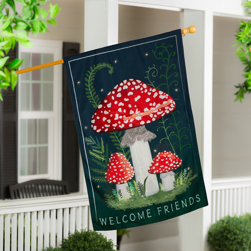 Welcome Friends Mushroom Garden Linen House Flag,13l11876