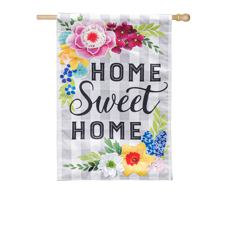 Home Sweet Home Plaid Floral House Linen Flag,13l9471