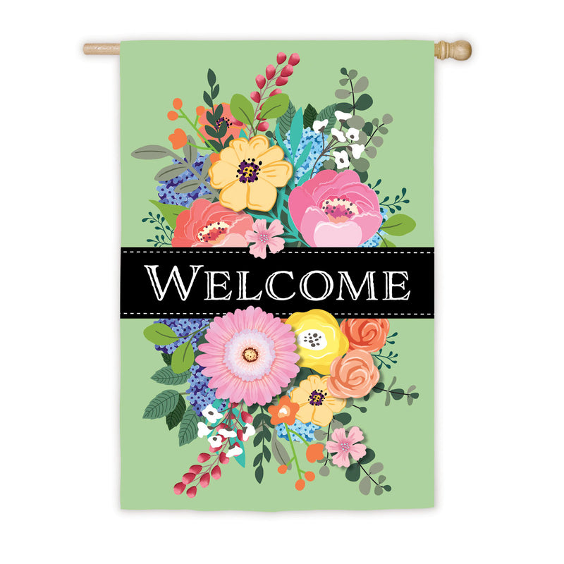 Spring Floral Swag Welcome House Linen Flag,13l9606bl