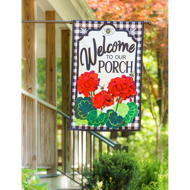 Welcome to Our Porch Geraniums House Linen Flag,13l9717