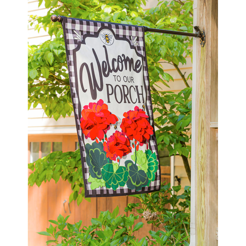 Welcome to Our Porch Geraniums House Linen Flag,13l9717