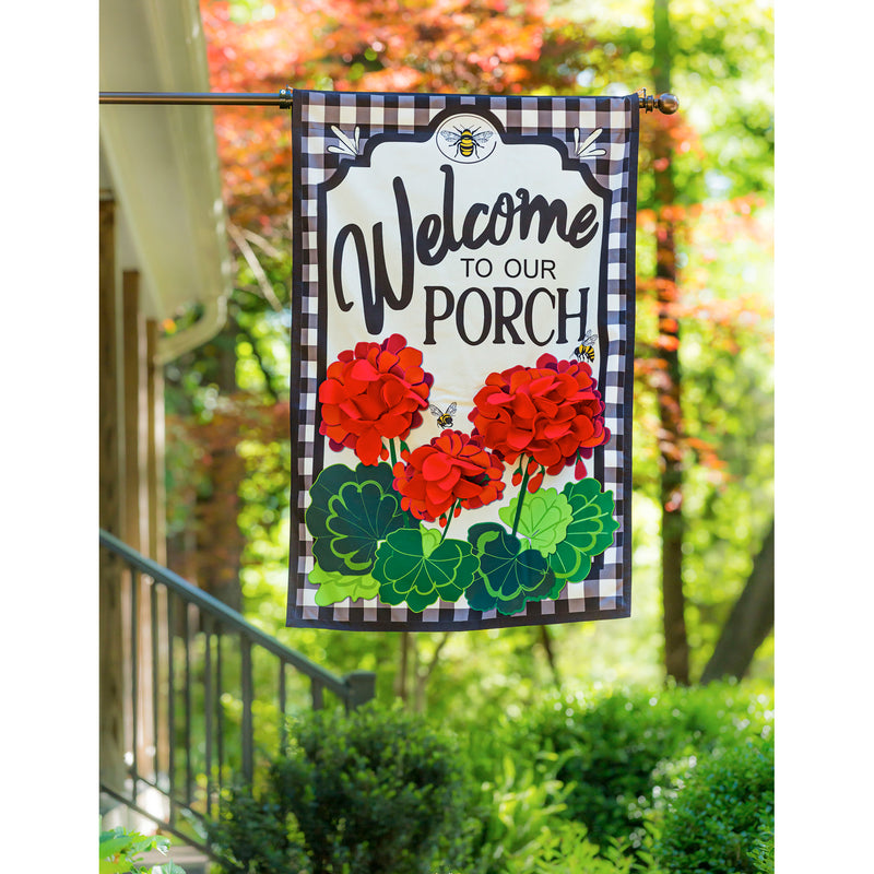 Welcome to Our Porch Geraniums House Linen Flag,13l9717