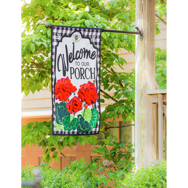 Welcome to Our Porch Geraniums House Linen Flag,13l9717