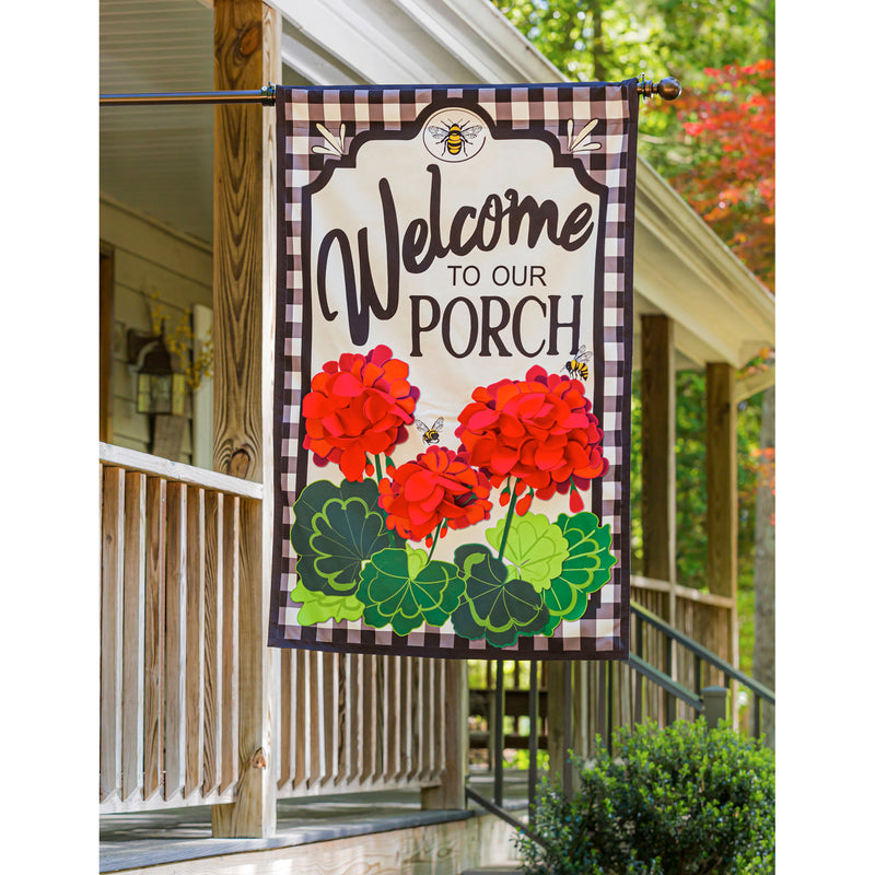 Welcome to Our Porch Geraniums House Linen Flag,13l9717