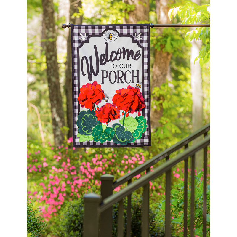 Welcome to Our Porch Geraniums House Linen Flag,13l9717