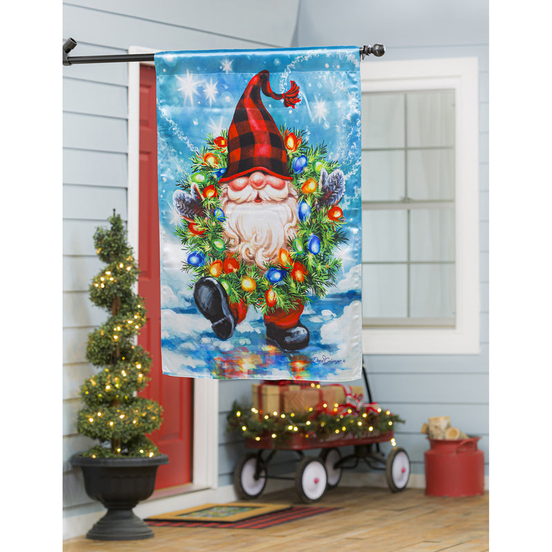 Gnome with a Christmas Wreath House Lustre Flag,13lu10560