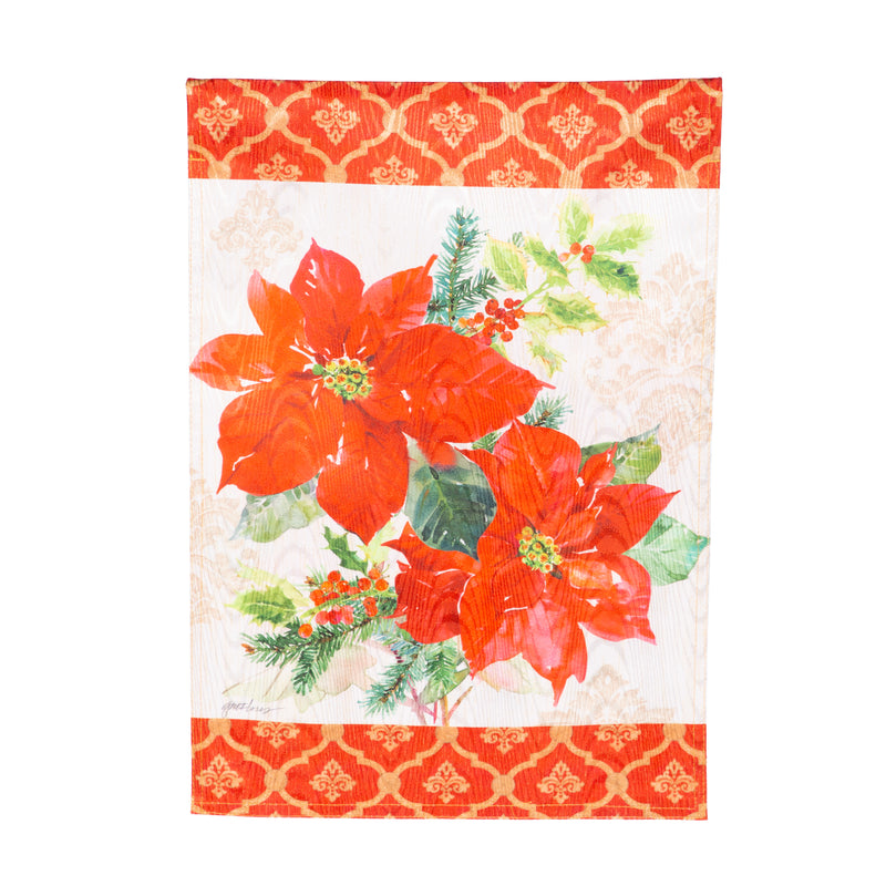 Gilded Pattern Poinsettia Christmas Moire House Flag,13m12512