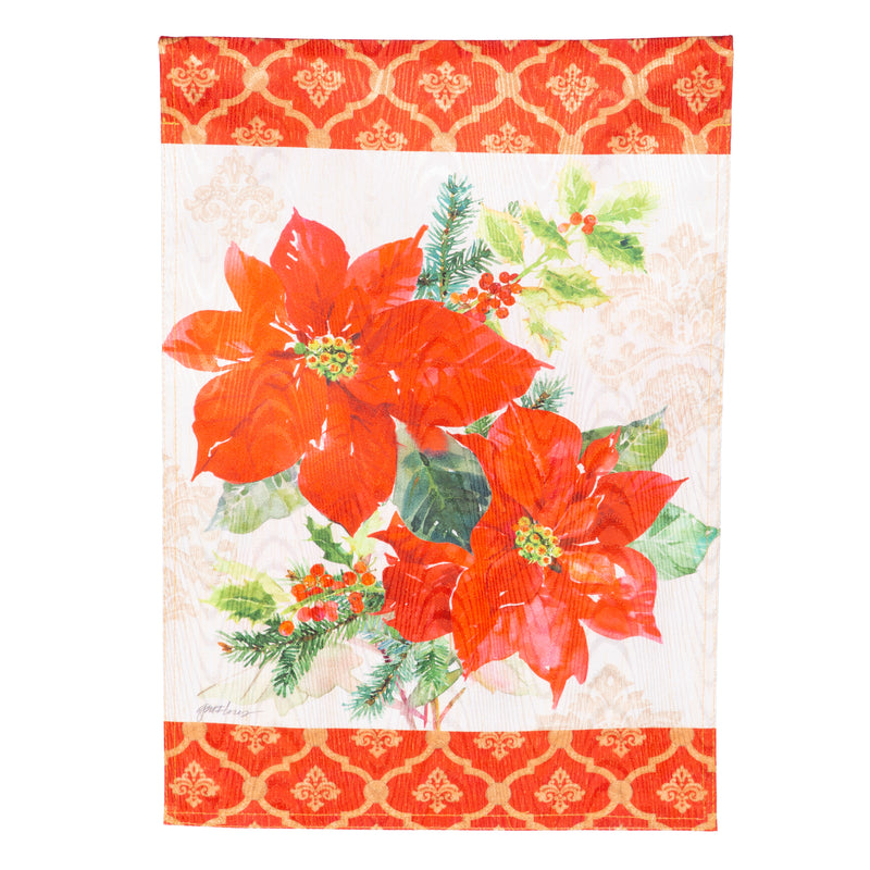 Gilded Pattern Poinsettia Christmas Moire House Flag,13m12512