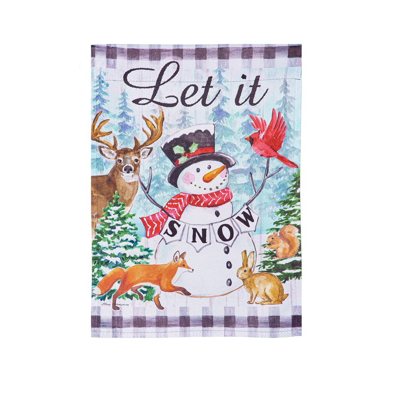 Let it Snow Snowman and Woodlands Suede House Flag,13s12368