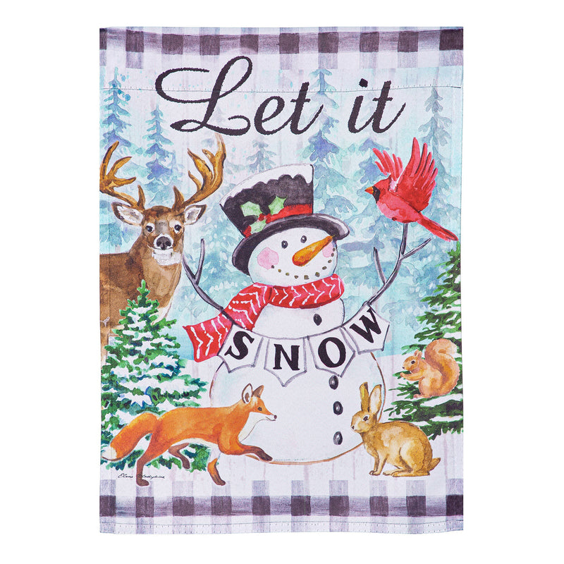 Let it Snow Snowman and Woodlands Suede House Flag,13s12368