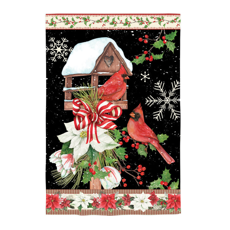 Joyful Cardinal Winter Visit Suede House Flag,13s12405