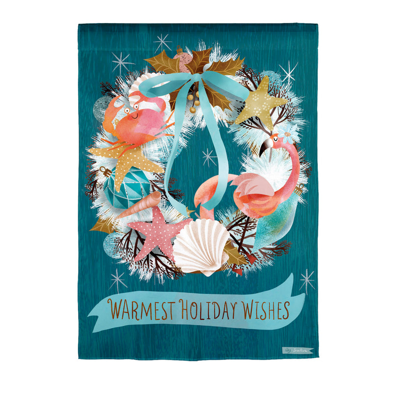 Coastal Christmas Wreath Suede House Flag,13s12428