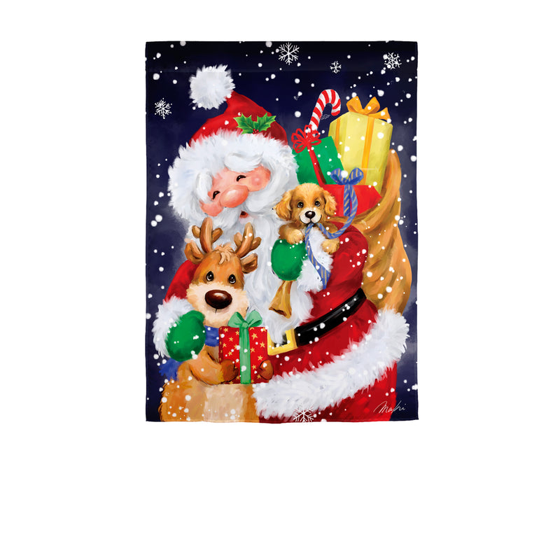 Santa, Reindeer and Puppy Suede House Flag,13s12439