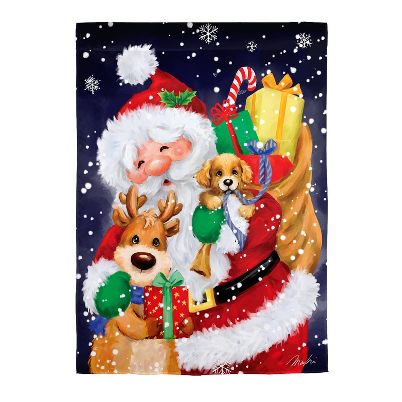 Santa, Reindeer and Puppy Suede House Flag,13s12439