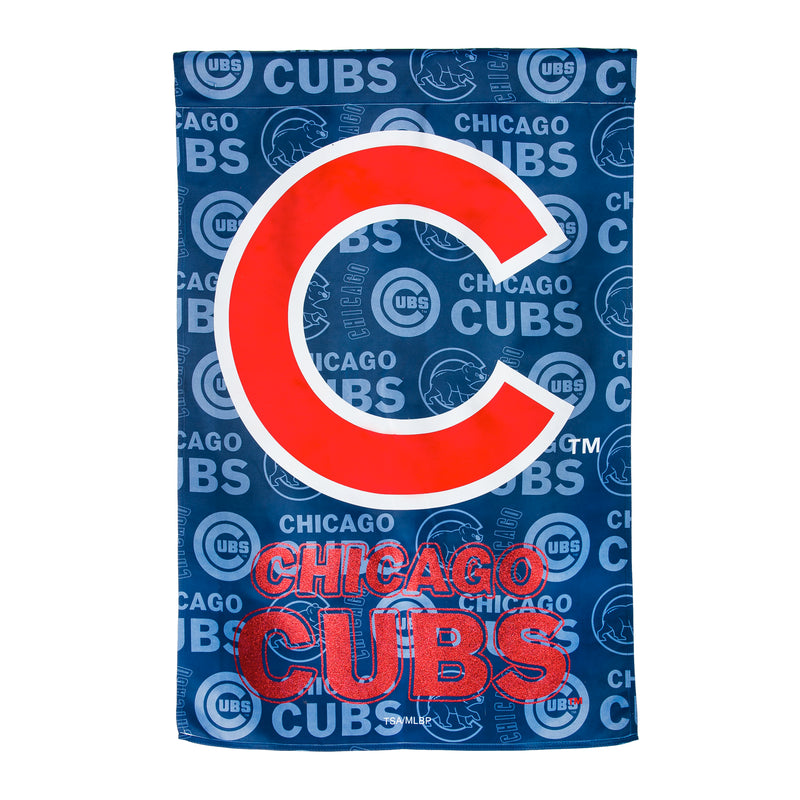 Flag, Suede, Glitter, DS, Reg, Chicago Cubs, 0.1"x29"inches