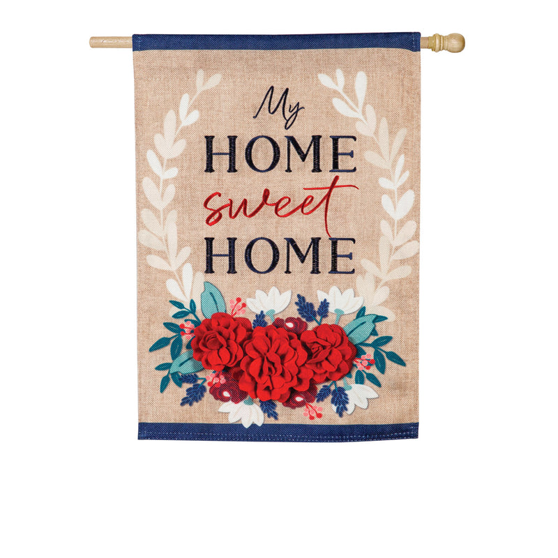 Evergreen Patriotic Floral Home Sweet Home House Burlap Flag, 44'' x 28'' inches