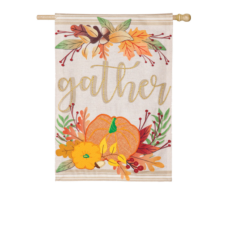 Autumn Gather House Burlap Flag,13b9326