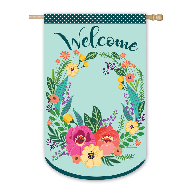 Evergreen Spring Floral Welcome Wreath House Applique Flag, 44'' x 28'' inches