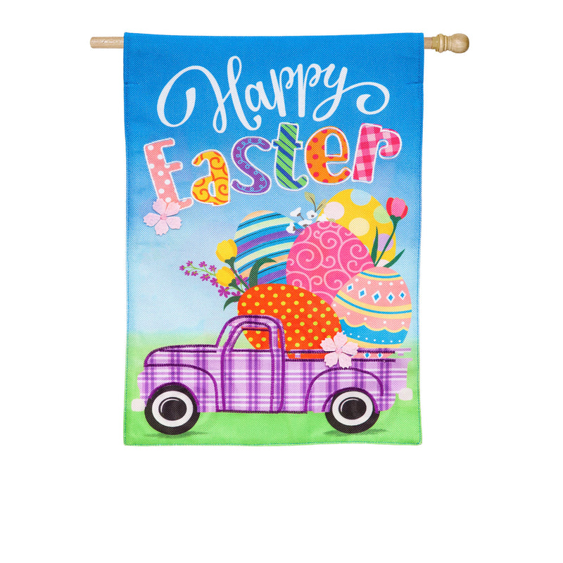 Evergreen Easter Plaid Truck House Burlap Flag, 44'' x 28'' inches