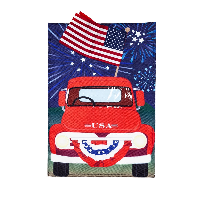 Patriotic Red Truck House Burlap Flag,13b9882