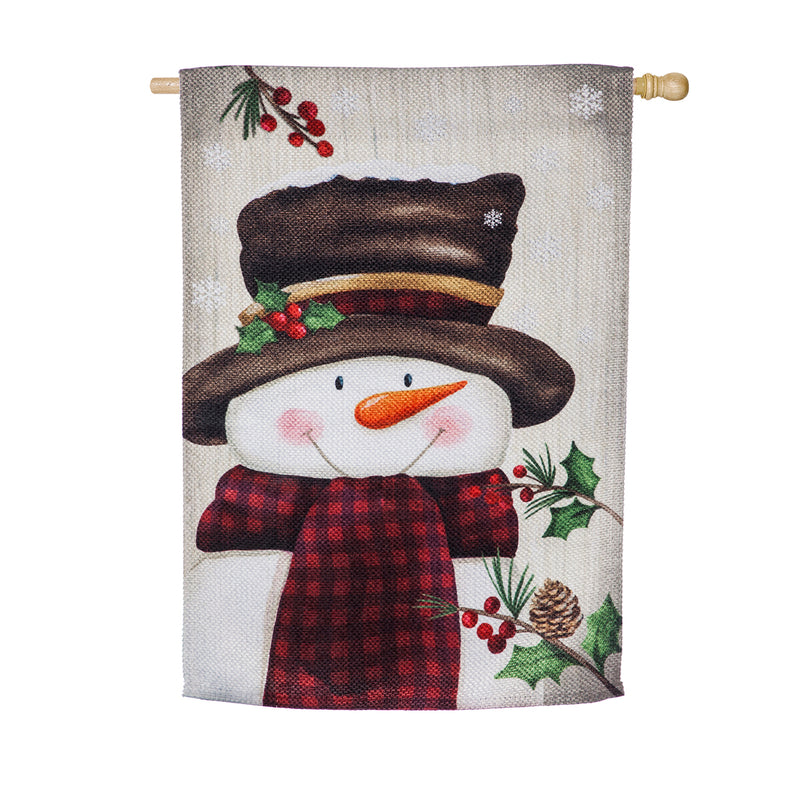 Evergreen Smiling Snowman House Textured Suede Flag, 43'' x 29'' inches