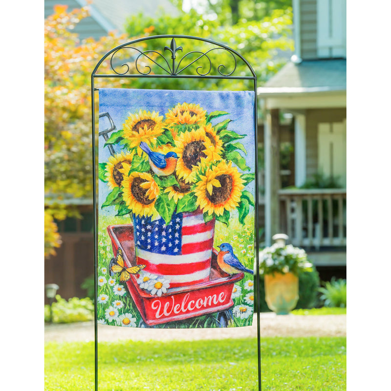 Evergreen Patriotic Sunflower Wagon House Textured Suede Flag, 43'' x 29'' inches