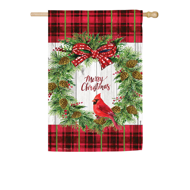 Christmas Cardinal Wreath House Textured Suede Flag,13es9381