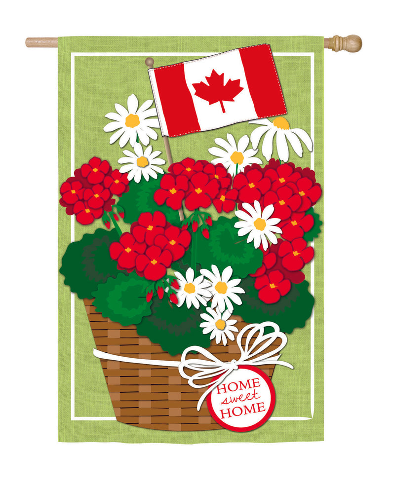 Canadian Patriotic Basket of Flowers House Linen Flag,13l4502bl