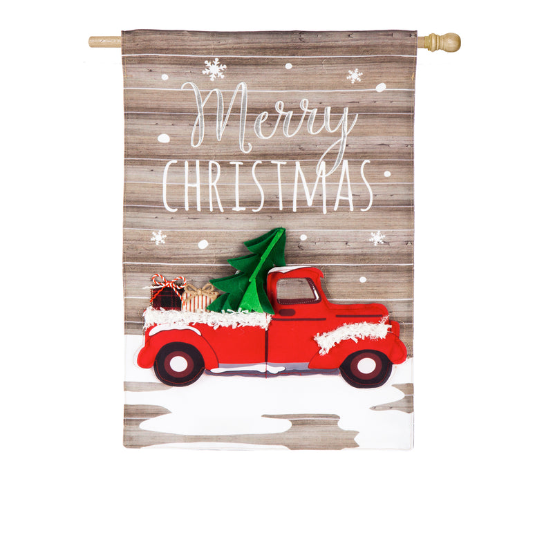 Evergreen Vintage Christmas Truck House Linen Flag, 44'' x 28'' inches
