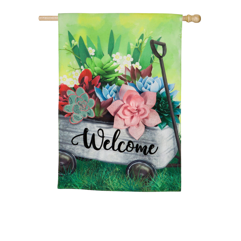 Galvanized Wagon with Succulents House Linen Flag,13l8897bl