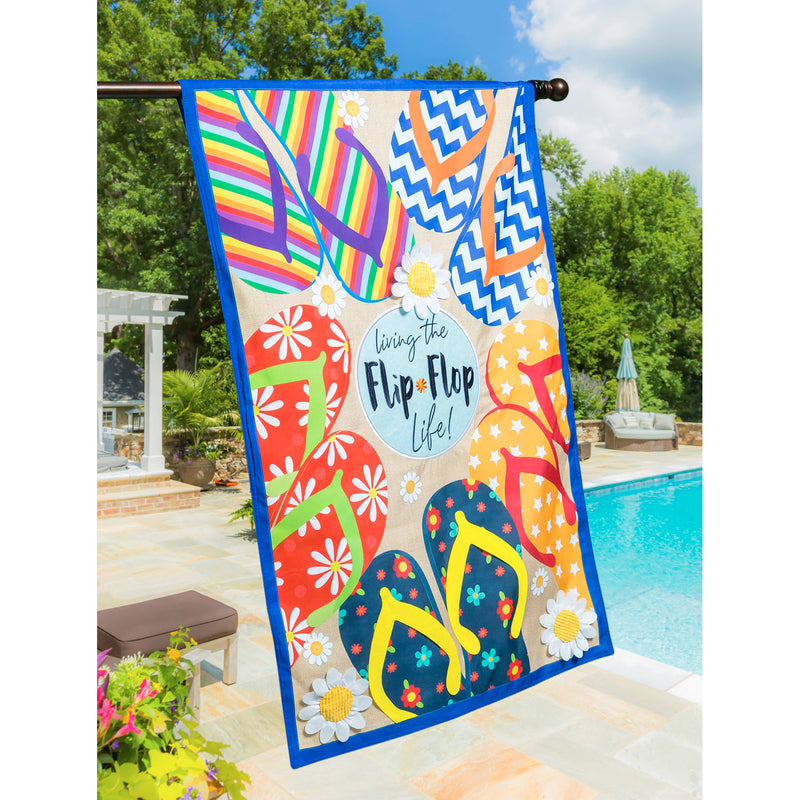 Evergreen Flip Flop Life House Linen Flag, 44'' x 28'' inches