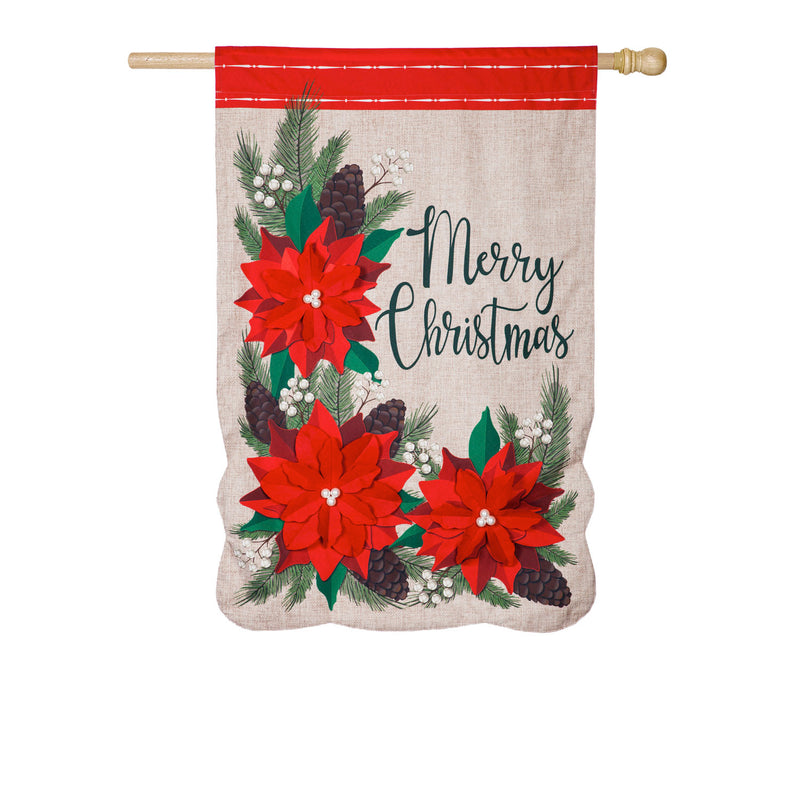 Christmas Poinsettia Floral House Linen Flag,13l9313