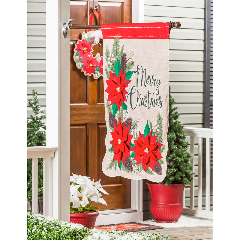 Christmas Poinsettia Floral House Linen Flag,13l9313