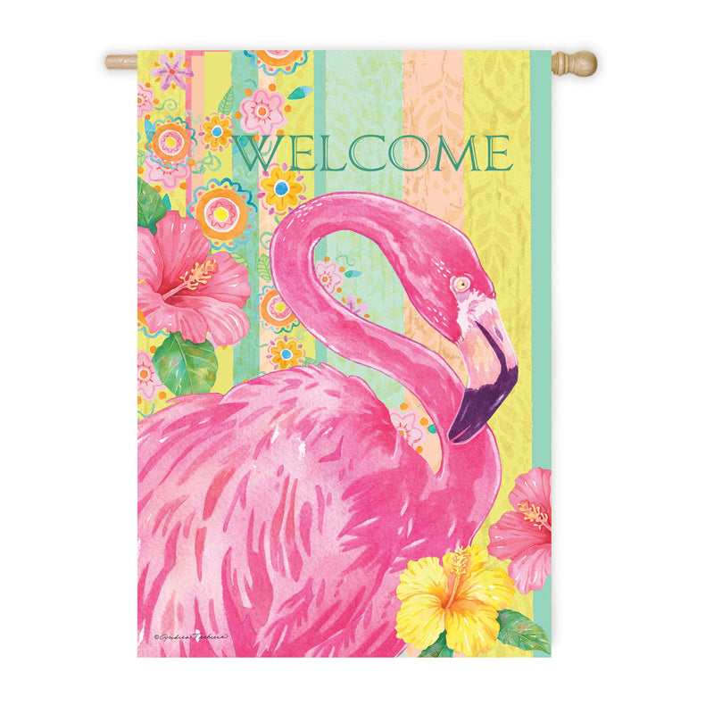 Boho Flamingo House Suede Flag,13s9501