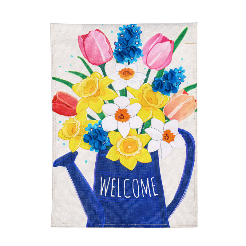 Spring Flower Watering Can Garden Burlap Flag,14b10203