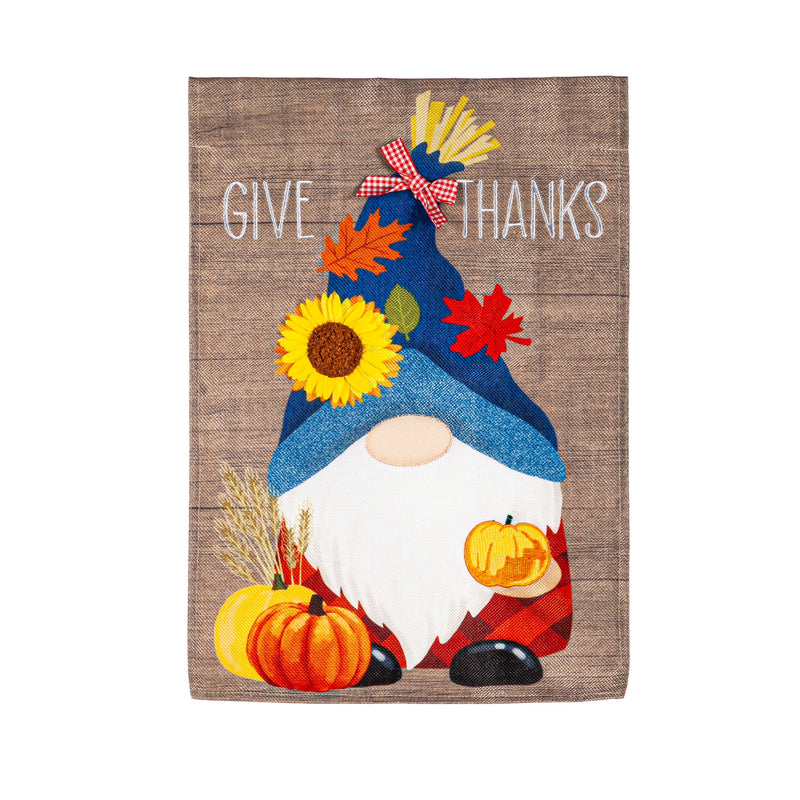 Give Thanks Fall Gnome Garden Burlap Flag,14b10449