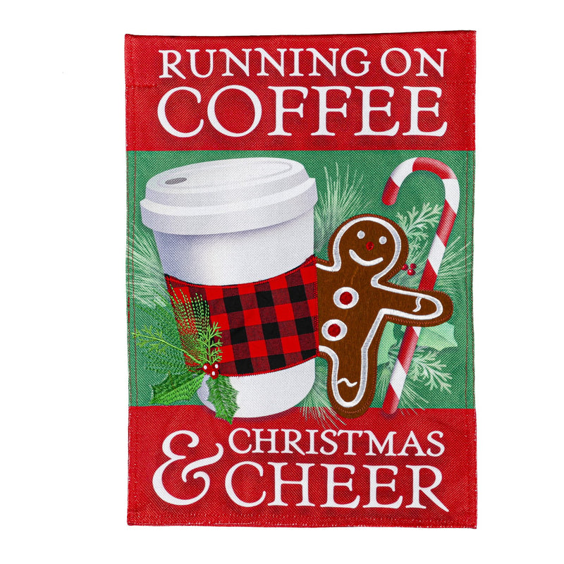 Running on Coffee and Cheer Garden Burlap Flag,14b10573