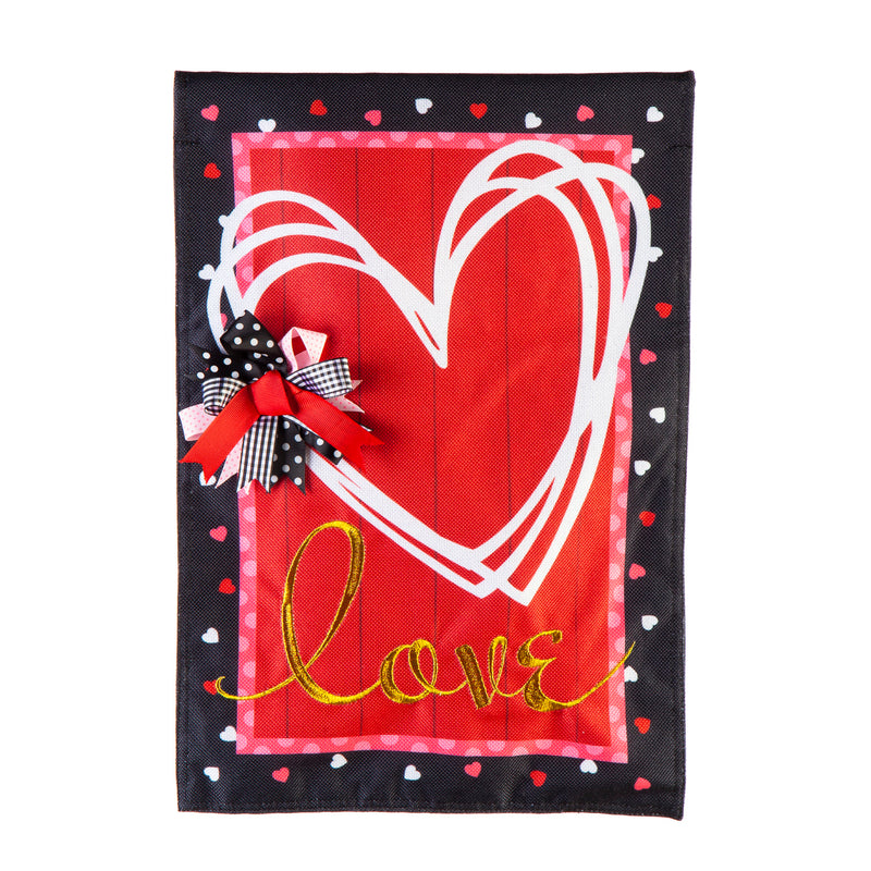 Scattered Hearts and Bow Garden Burlap Flag,14b10695