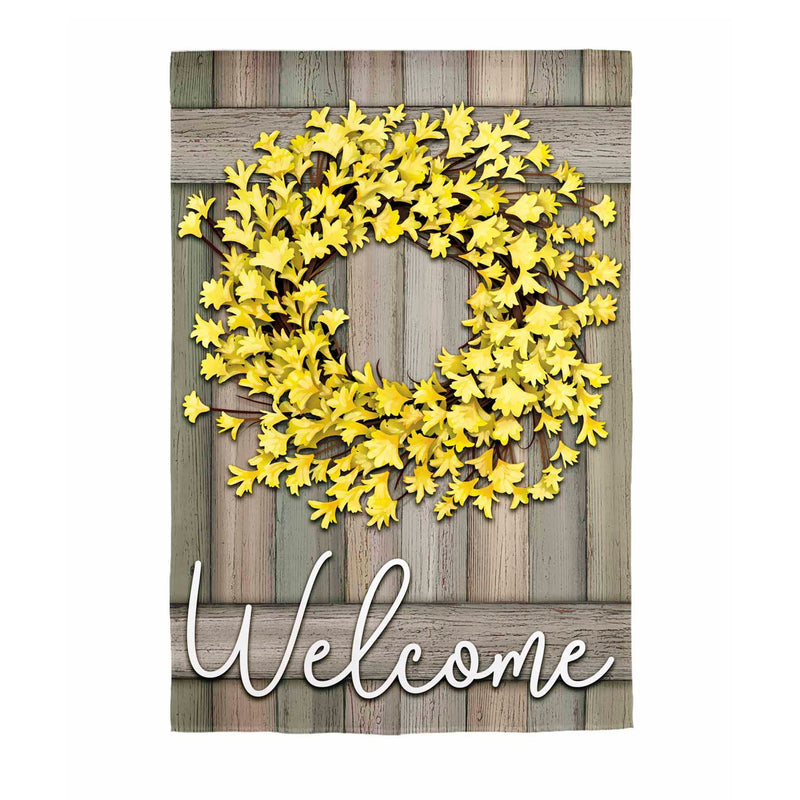 Forsythia Farmhouse Wreath Garden Burlap Flag,14b10772